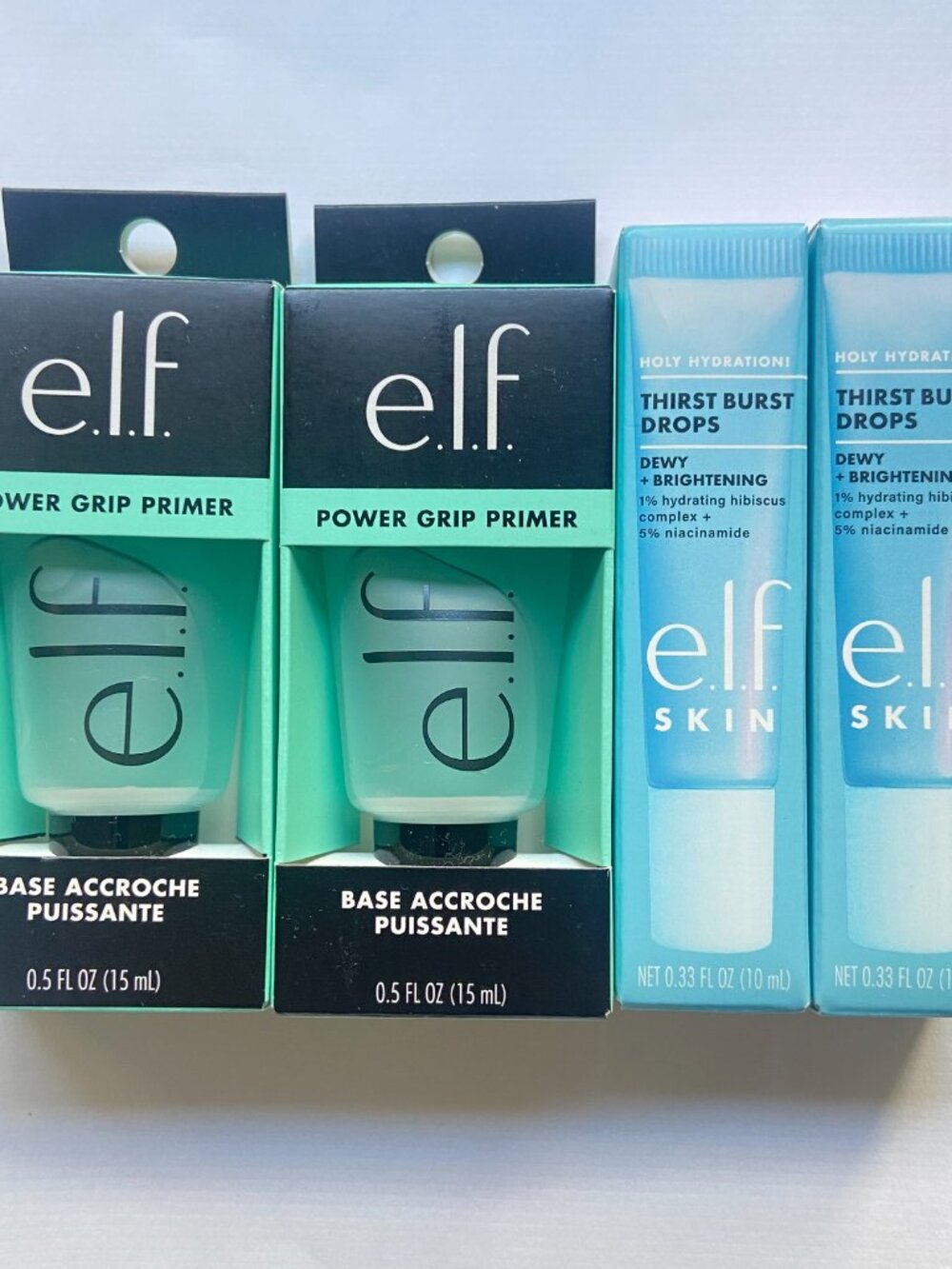 NEW elf Thirst Burst Drops and Power Grip Hyaluronic Acid Primer (4 pieces)